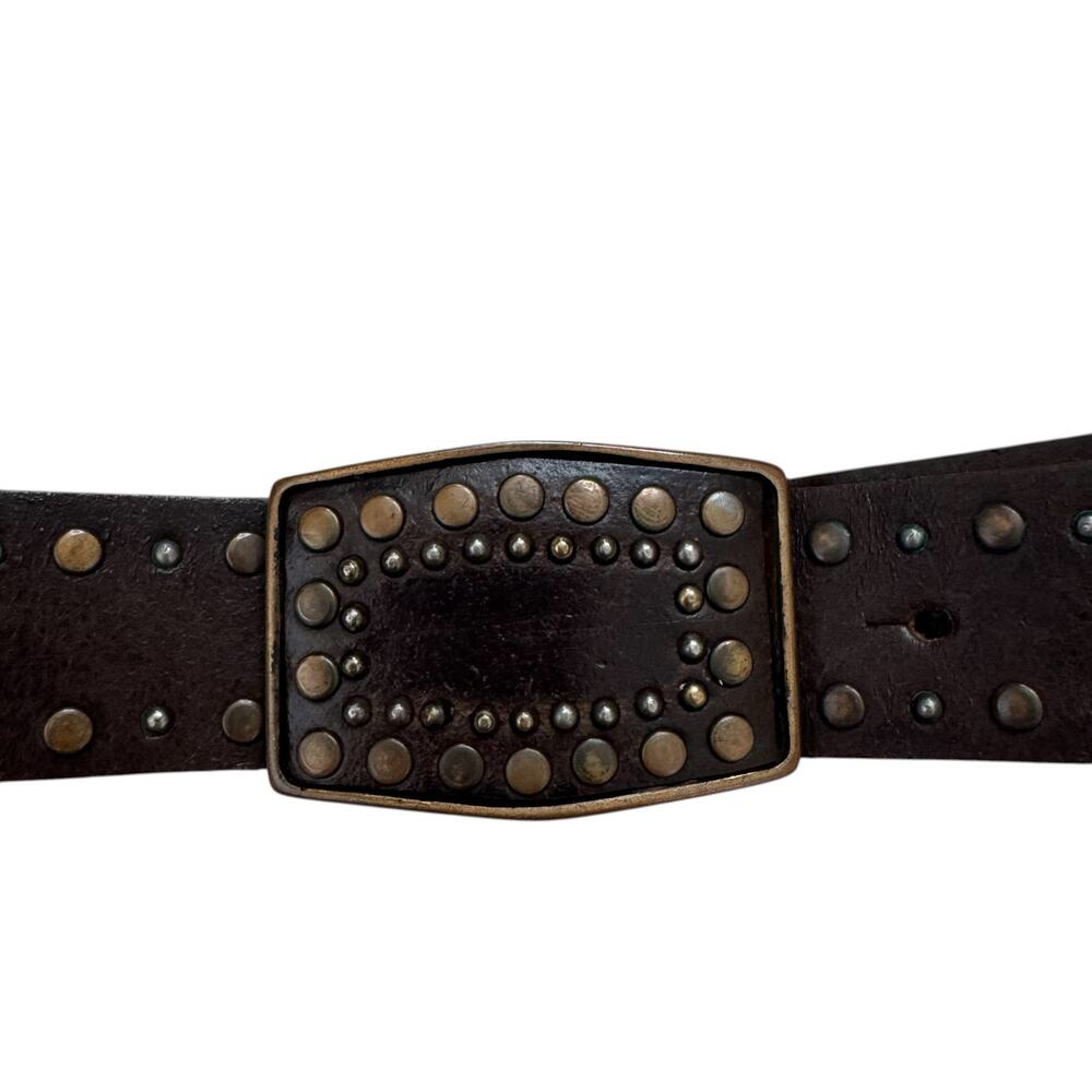 Brown Studded Leather Belt with Bronze-tone Buckle Medium Womens Made in Canada